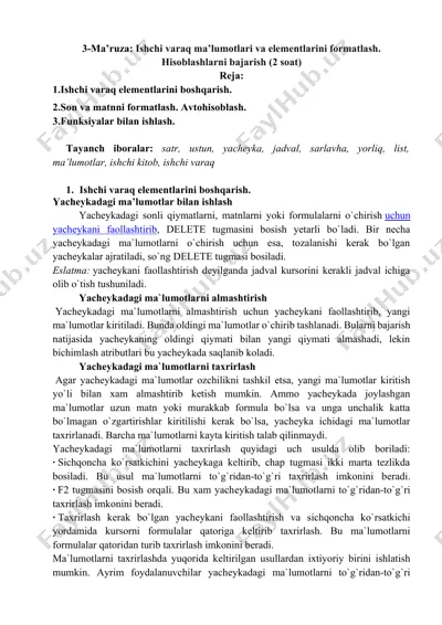 ishchi varaq elementlarini boshqarish — DOCX