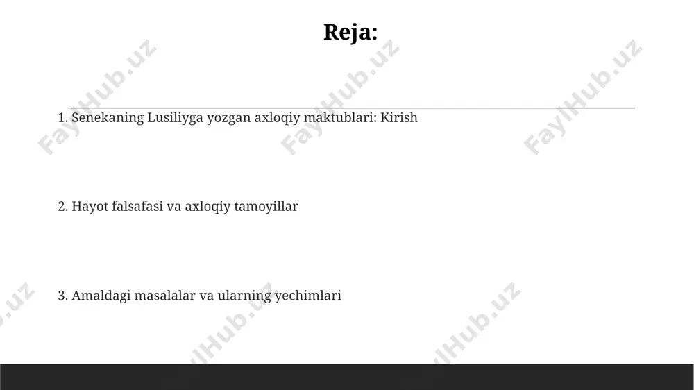 an 124 ta maktubida sabr-toqat masalasi rim imperiyasi davrida, taxminan milodiy 65 yilda, stoik falsafa tamoyillariga asoslanib muhokama qilinadi. boylik va kambag'allikka munosabat senekaning lusiliyga yozgan 88 ta maktubida boylikka qaramasdan, ichki xotirjamlik va donolikka erishishning 3 ta yo'lini, jumladan, rimdagi oddiy hayotga ega bo'lishni tavsiya qiladi. senekaning fikricha, kambag'allik shaxsiy erkinlik va falsafiy tadqiqotlarga bag'ishlash uchun ko'proq imkoniyatlar yaratadi, boylik esa 2-asrda ko'p vaqtni boylikni saqlashga sarflashni talab qilgan. lusiliyga yozilgan maktublarda boylikka emas, balki 100-150 yillar oralig'ida rim imperiyasida oddiy va kamtarona hayot kechirishning afzalliklari batafsil tasvirlangan. do'stlik va mehr-oqibat kitobning 10-bobida tasvirlangan ikkinchi darajali do'stlarning xatti-harakatlari va ular bilan munosabatlarning murakkabligi, keyinchalik stoik falsafasi taraqqiyotiga ta'sir ko'rsatgan. seneka lusiliyga yozgan 124 ta maktubida do'stlik va mehr-oqibat masalalariga 3-bobdan 7-bobgacha bo'lgan qismlar bag'ishlangan bo'lib, rim imperiyasi davridagi insoniy munosabatlar haqida chuqur fikrlarni aks ettiradi. lusiliy bilan bo'lgan yozishmalarda seneka, 50 yildan ortiq davom etgan do'stlikning qadr-qimmatini, ya'ni rimdagi …