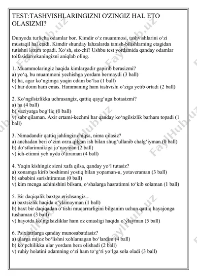 tashvishlaringizni o'zingiz hal eto olasizmi? — DOC