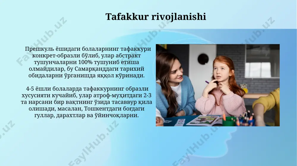 bog‘cha yoshidagi bolalar psixik rivojlanish xususiyatlari - Page 5