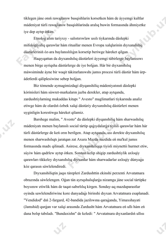 xanshılıq dıyxanlar hám sharwadarlar axloqiy dúnyaǵa kóz qarasın sáwlelendiredi. dıyxanshiliqtin jaqsı tárepleri zardushttin ekinshi perzenti arvatatnara obrazında sáwlelengen. oǵan tán ayrıqshalıqlarǵa nizamga jáne social tártipke boysınıw etiwlik hám de taqat-sabırlılıq kirgen. sonday-aq mazdaparastlar oyinda sawlelendiriwine kore dunyadaǵı birinshi dıyxan arvatatnara esaplanadi. "vendidod" dıń 2-fargard, 42-bandida jazilıwına qaraǵanda, yimaxshayati (jamshid) qurǵan var xalqi arasında zardusht hám arvatatnara eń ullı hám eń dana bolıp tabıladı. "bundaxishn" de keledi: " arvatatnara dıyxanlardıń ullısı edi, endi jamshid dóretiw qilgan vardin ullisina aylandı. sol orında aytıp otish kerek, zardushtiylik dástúrine kora arvatatnara máńgi zatlar taypasına kirgen. "avesto" dıń júdá kop orınlarında onimdarliqti asırıwdaǵı tiykarǵı faktorlardan biri jerdiń izgarligin qashırıw, shorini juwıw dep maslahat beriledi. zardushtiylarda pútin bir agromadaniyat jaratıw ushın arnawlı irrigatsiya sisteması hám jer maydanların jámáát aǵzaları ortasında tártipli taqsimlaniwina ámel qilingan. sol orında aytıp otish kerek jınayat ushın adamlarǵa beriletuǵın jaza túrleri ishinde suw imaratları qurishda májbúran isletiw sharası da bolǵan (bul salmaqli …