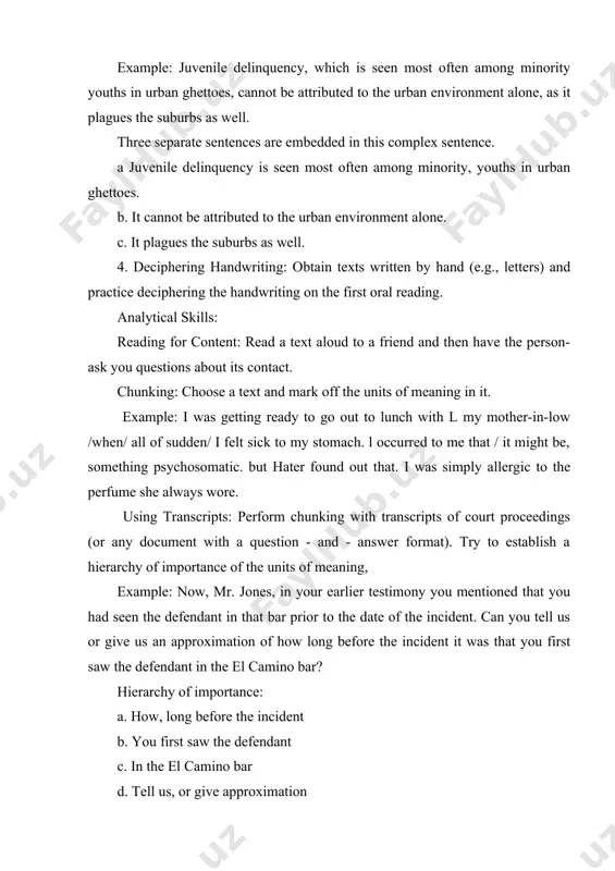 incident it was that you first saw the defendant in the el camino bar? hierarchy of importance: a. how, long before the incident b. you first saw the defendant c. in the el camino bar d. tell us, or give approximation e. had seen defendant prior to date of incident f. mentioned in earlier testimony g. mr. jones h. now. completing phrases: have a friend write a series of incomplete phrases. complete the phrases and determine whether the resulting sentences convey the same idea the friend originally had in mind. examples: a. after being reprimanded unfairly by her boss in front of her coworker, the secretary tendered.... b. the judge determined that the defendant had strong ties to the community and therefore released him.... as you do this exercise, note the errors you make and be aware of how susceptible we are to reaching false conclusions based on partial information. …