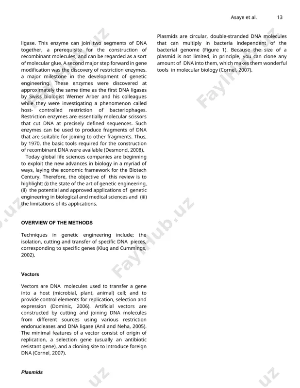 nd preservation in yeast cells. ars elements are thought to act as replication origin (strachan, 2011). a yac is built using an initial circular plasmid, which is typically broken into two linear molecules using restriction enzymes; dna ligase is used to ligate a sequence or gene of interest between two linear molecules, forming a single large linear piece of dna (strachan, 2011). yeast artiﬁcial chromosomes (yacs) are capable of replicating and being selected in common bacterial hosts figure 2. life cycle of bacteriophage. source: dominic (2006). such as escherichia coli, as well as in the budding yeast saccharomyces cerevisiae. they are of relatively small size (approximately 12 kb) and of circular form when ampliﬁed or manipulated in e. coli, but rendered linear and of very large size, that is, several hundreds of kilo bases (kb), when introduced as cloning vectors in yeast. their capacity to accept large dna inserts enables …