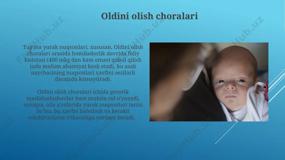 a, shu jumladan, buttonhole anomaliyalarining rivojlanishiga olib kelishi mumkin. genetik omillar buttonhole anomaliyalarining rivojlanishida 20 dan ortiq genlarning ishtiroki aniqlangan bo'lib, ularning ko'pchiligi o'sish omillari va transkripsiya omillarini kodlaydi. bu genlarning o'zaro ta'siri murakkab bo'lib, fenotipik ifodalanishga ta'sir qiladi. hox genlari, masalan hoxa13 va hoxd13, qo'l va oyoq barmoqlarining rivojlanishiga ta'sir ko'rsatadi va ularning mutatsiyalari buttonhole anomaliyalari, shu jumladan, qo'l va oyoq barmoqlarining bir-biriga tutashishi kabi nuqsonlarga olib kelishi mumkin. e'tiboringiz uchun rahmat @taqdimot_robot image1.jpg image2.jpg image3.jpg image4.jpg image5.jpg image6.jpg image7.jpg image8.jpg image9.jpg image10.jpg