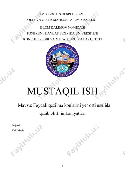foydali qazilma konlarini yer osti usulida qazib olish imkoniyatlari — DOCX