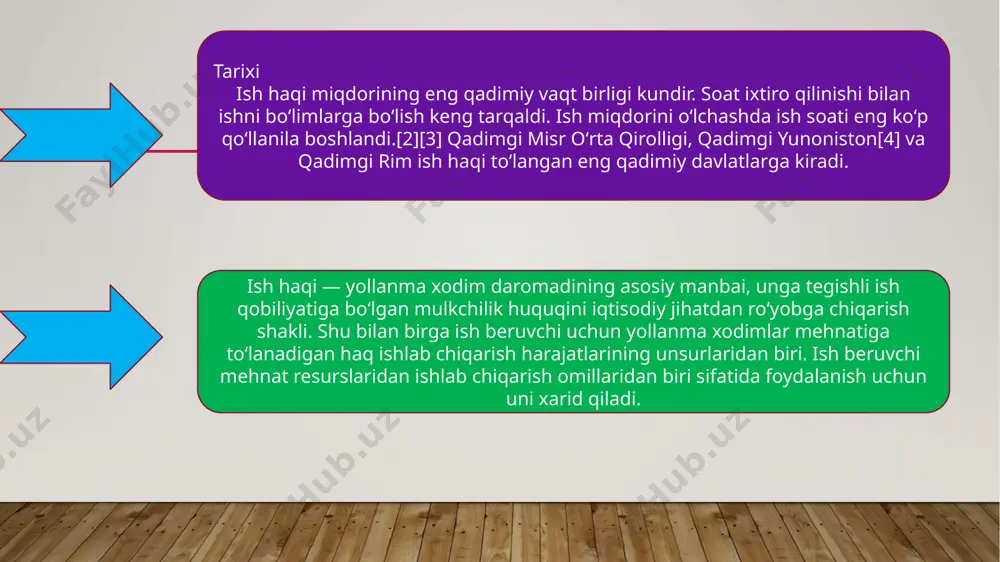 amalga oshiriladi. ish haqini tartibga solishning davlat tizimi mulkchilik shaklidan qatʼi nazar barcha korxonalar va tashkilotlar uchun umumiy va majburiydir. ish haqini davlat tomonidan tartibga solish va tashkil etishning muhim unsuri tarif tizimi hisoblanadi. bozor iqtisodiyoti sharoitlarida mamlakat boʻyicha hukumat belgilagan, asosan ishchi va xizmatchilar ish haqini tashkil qilishda foydalanishi uchun tavsiya etiladigan yagona tarif tizimi (setkasi) amal qiladi, korxona (tashkilotlar)lar yagona tarif setkasi asosida oʻz tarif setkasini ishlab chiqish va razryadlar sonini belgilash huquqiga ega. oʻzbekistonda dastlab 1993-yil 1-yanvardan 28 ish haqi razryadlariga boʻlingan va 0—28 razryadlar oʻrtasida tarif koeffitsiyentlari farqi 14,28 boʻlgan yagona tarif stavkalari joriy qilindi. 1996-yil 1-sentabrda esa ish haqi razryadlari 22 ta va 0—22 ish haqi razryadlari oʻrtasida tarif koeffitsiyentlari farqi 5,998 boʻlgan yangi yagona tarif setkasi qabul qilindi. yagona tarif stavkasi xodimlarning barcha kasb-malaka guruhlari boʻyicha tarif stavkalari va maoshlari nisbatini belgilashda mehnat tafovutlariga baho berishga yagona yondoshuvni taʼminlaydi. ish haqini tartibga solishning davlat …