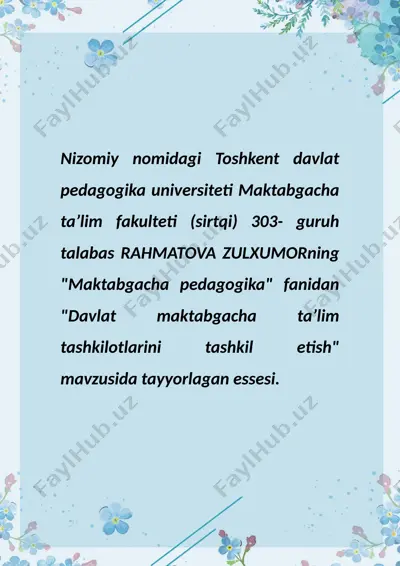 davlat maktabgacha taʼlim tashkilotlarini tashkil etish — DOCX