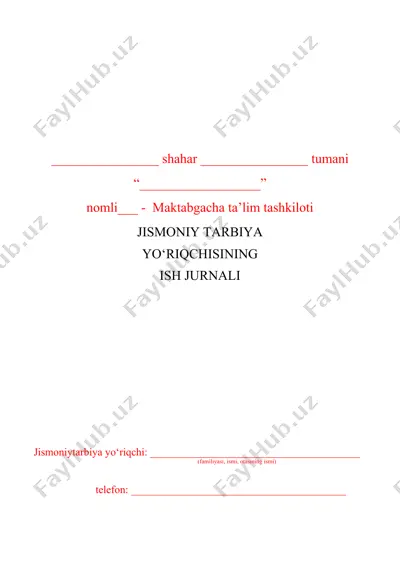 jismoniy tarbiya ish jurnali — DOCX