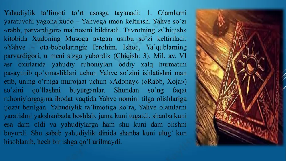 osiy hudo braxma vishnu shiva hinduizm asosan, hindistonda tarqalgan bo’lib, mamlakat aholisining 83%, ya’ni 650 mln. kishi shu dinga e’tiqod qiladi. hinduizm e’tiqod qiluvchilar soni jihatidan jahonda uchinchi o’rinda turadi. barcha hinduistlarning soni 700 mln.ni tashkil etadi. yirik jamoalar bangladeshda (12 mln.), indoneziyada (3,6 mln.), shri lankada (3 mln.), pokistonda (1,5 mln.), malayziyada (1 mln.), aqshda (0,5 mln.), butanda (0,3 mln.) mavjud. hinduizm uni qabul qilmoqchi bo’lganlarga qo’yadigan birinchi va asosiy shart hindistondagi kasta tuzumini qabul qilishdir. diniy qorishma sifatida hinduizm oriylargacha bo’lgan dinlar, hind-skif jamoalarining ibtidoiy diniy tasavvurlarini va qadimgi braxmanlarning buddizm bilan aralashgan qadimiy urf-odatlarini o’zida mujassam qilgan konfutsiychilik avvalo falsafiy g’oya sifatida maydonga kelgan kelganligi haqida talabalarga batafsil ma’lumot berish darkor. konfutsiychilikning asoschisi konfutsiy (kun szi) mil. av. 551 yilda tug’ilib, mil. av. 479 yilda vafot etgan. konfutsiy bir necha yillar davomida turli podshohlar qo’l ostida ishlagandan keyin yoshlarga ta’lim bergan konfutsiyning falsafiy qarashlari. konfutsiy komil inson …