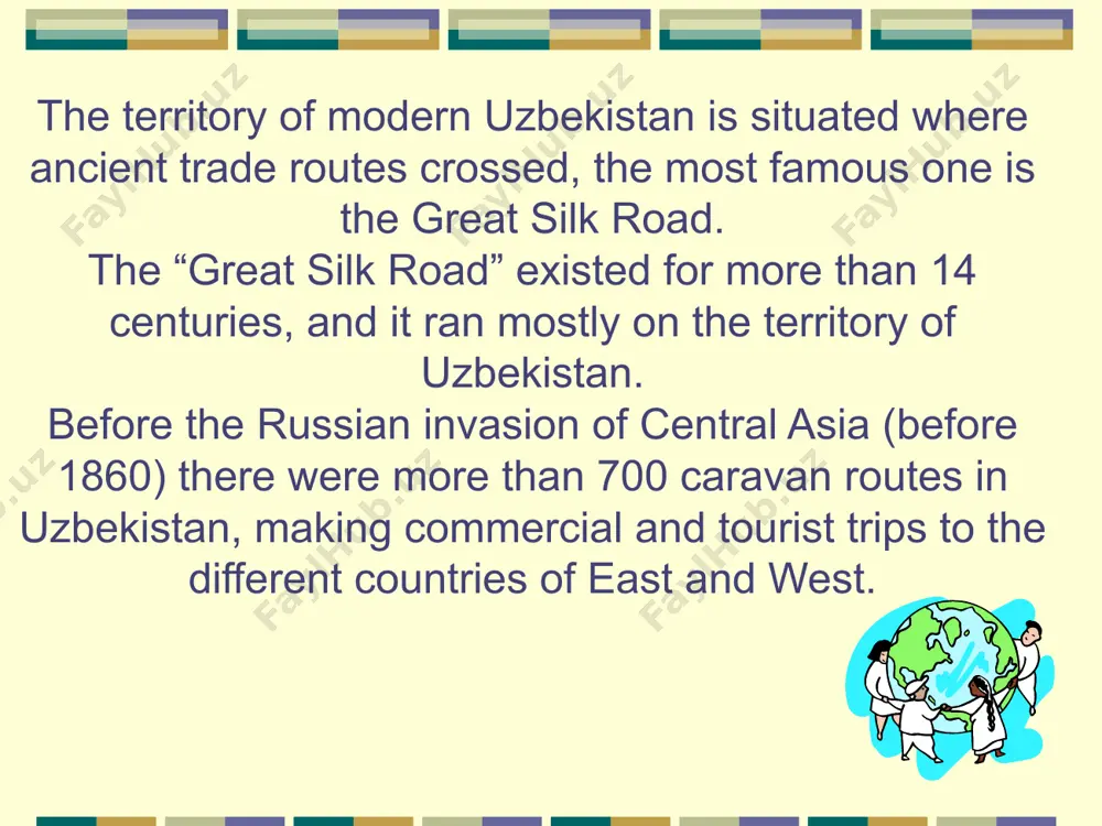 city museums khan in khiva tilla-kory and others cuisine accomodations there are about 100 hotels in uzbekistan, of there 7 hotels are international class (4-5 star category). but the majority of them are two star hotels in total, hotels in uzbekistan offer 75 thousand suites and can host simultaneously about 15 thousand people the national hotel market offers services diverse in cost and quality shodlik palace hotel famous world chain hotels intercontinental and sheraton in tashkent hotel inter-continental sheraton hotel the new sector of the market since 1998 private hotels of “b&b” type (bed and breakfast) in the form of small and family enterprises have been emerging throughout uzbekistan “tourism shows a great potential along the silk road,” – said wto secretary general antonio enriques savignac in a speech opening the three day silk road meeting in tashkent. “there are few places left on this planet with such a little-known, …