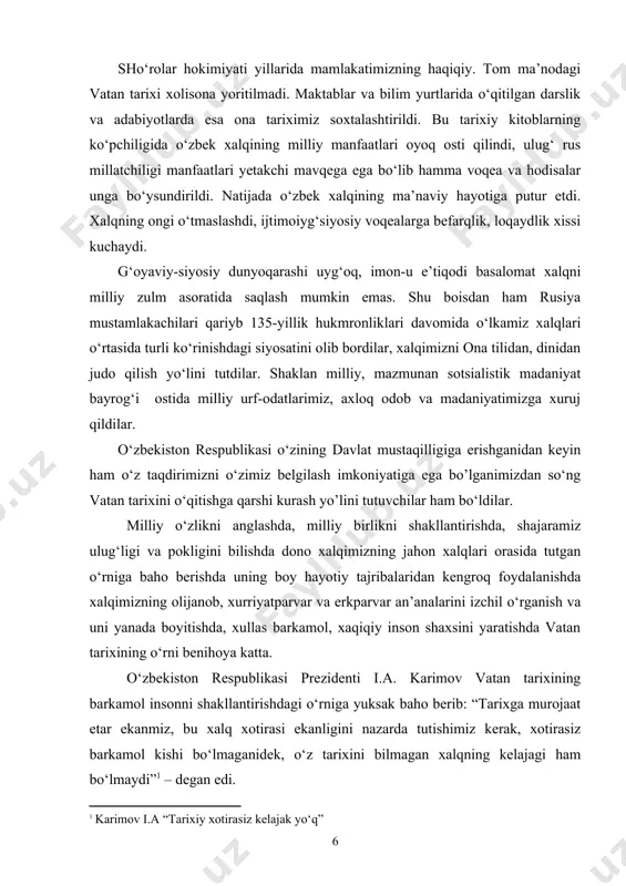 ‘zimiz belgilash imkoniyatiga ega bo’lganimizdan so‘ng vatan tarixini o‘qitishga qarshi kurash yo’lini tutuvchilar ham bo‘ldilar. milliy o‘zlikni anglashda, milliy birlikni shakllantirishda, shajaramiz ulug‘ligi va pokligini bilishda dono xalqimizning jahon xalqlari orasida tutgan o‘rniga baho berishda uning boy hayotiy tajribalaridan kengroq foydalanishda xalqimizning olijanob, xurriyatparvar va erkparvar an’analarini izchil o‘rganish va uni yanada boyitishda, xullas barkamol, xaqiqiy inson shaxsini yaratishda vatan tarixining o‘rni benihoya katta. o‘zbekiston respublikasi prezidenti i.a. karimov vatan tarixining barkamol insonni shakllantirishdagi o‘rniga yuksak baho berib: “tarixga murojaat etar ekanmiz, bu xalq xotirasi ekanligini nazarda tutishimiz kerak, xotirasiz barkamol kishi bo‘lmaganidek, o‘z tarixini bilmagan xalqning kelajagi ham bo‘lmaydi”1 – degan edi. tariximizda somoniylar, g‘aznaviylar, qoraxoniylar, xorazmshoxlar, temuriylar, shayboniylar, ashtarxoniylar va mang‘itlar kabi sulolalar hukmronlik qilganini bilamiz. shu nuqtai nazardan olganda shayboniylar davrining dolzarbligi shundan iboratki, biz bu davrni yanada muhimroq o‘rganmog‘imiz, o‘sha davrda hukmronlik qilgan xukmdorlar qilgan ishlarini chuqurroq tahlil qilmog‘imiz, ochilmagan, siru-sinoatlarni ochib bermog‘imiz darkor. bizga ma’lumki, …
