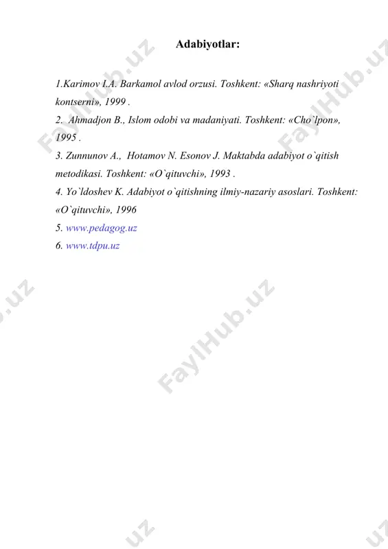 adabiyot o`qitishda o`quvchilarning yosh xususiyatlarini hisobga olish - Page 5