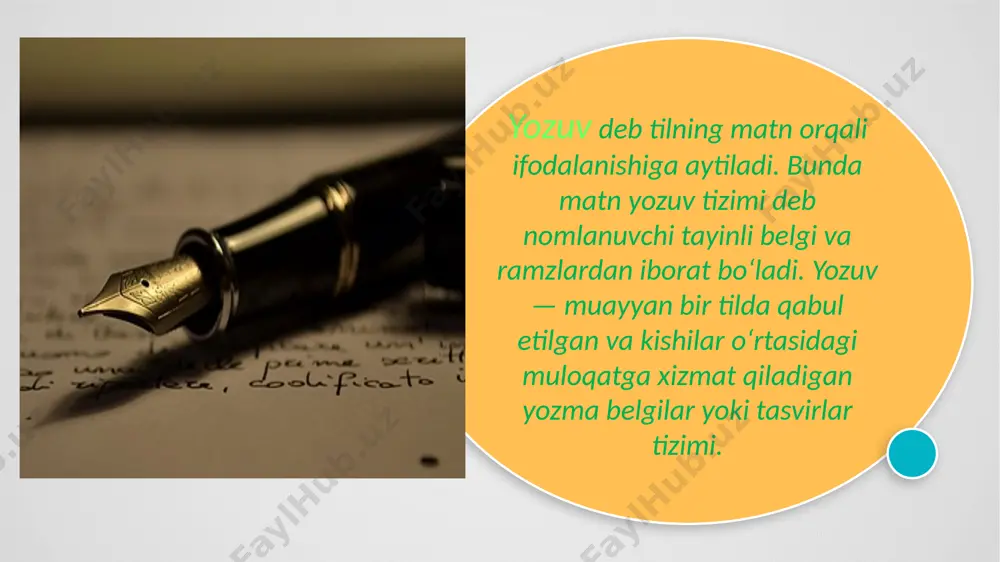 o'plamiga ega bo'lishi kerak ; birinchidan, yozish to'liq maqsad yoki u uchun qandaydir ma'noga ega bo'lishi kerak va matnda fikr bildirilishi yoki bildirilishi kerak uchinchidan, yozish tizimida qo‘llaniladigan belgilar muloqotning imkoni bo‘lishi uchun odatda og‘zaki so‘z/nutqni taqlid qiladi. yozuv tizimlarida matnni tushunish uchun odatda tegishli og'zaki tildan nimanidir tushunish kerak. aksincha, axborot belgilari , rasm , xaritalar va matematika kabi ramziy tizimlar ko'pincha og'zaki tilni oldindan bilishni talab qilmaydi. shumerdan kish plansheti , piktogramma yozuvi bilan . bu ma'lum bo'lgan eng qadimgi yozuv bo'lishi mumkin, miloddan avvalgi 3500 yil. mesopotamiya (miloddan avvalgi 3400-3100 yillar oralig‘ida), xitoy (miloddan avvalgi 1200) mesoamerikaning pasttekislik hududlari (miloddan avvalgi 500-yillarda) misr (taxminan miloddan avvalgi 3250 yillar), olimlar hozirda yozuv kamida to‘rtta qadimiy tsivilizatsiyada mustaqil ravishda rivojlangan bo‘lishi mumkinligini tan olishadi: yozuvlarning hududlar kesimidagi holati mesopotamiya mixxat yozuvi , misr ierogliflari va xitoycha belgilarda piktogrammalardan mavhum shakllargacha qiyosiy evolyutsiya add your title here taxminlarga ko'ra, birinchi …