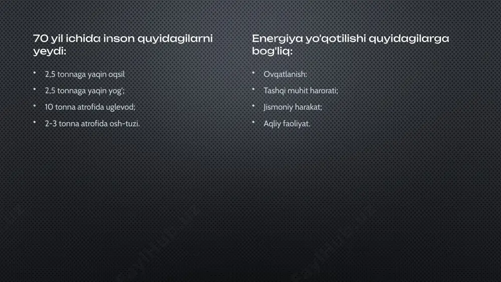 "insonning ichki energiyasi va oziq ovqatlarning kaloriyligi" - Page 3