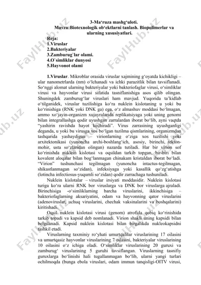 biotexnologik ob‘ektlarni tanlash — DOCX