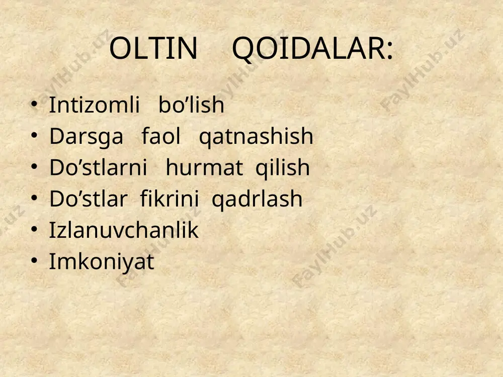 etilgan hilma-xil mevalarni ko’rib ko’zingiz quvnaydi. bobodehqonlarimiz kuzda yetishtirgan sabzavot-u mevalarini yig'ib-terib olishadi va qish uchun g'amlab qo'yishadi. kuzda oq oltinimiz bo'lgan paxta terimi ham boshlanadi. yoz tugab o'rnini maftunkor kuz fasliga bo'shatib berdi. kuz fasli bu.... kuzda barglar to'kila boshlaydi, kuzda to'kilgan xazonlarni yoqib yubormaslik lozim. chunki bu tabiatni ifloslanishiga sabab bo'ladi. ularni yerga solib o'g'it tayyorlash yoki chorva mollari uchun ozuqa sifatida ishlatish mumkin. xazonlarni yoqish bolalarga zarar inson hayoti uchun zarar tabiat uchun xavfli oltin kuz haqida maqollar: 1.yer haydasang kuz hayda, kuz haydasang yuz hayda. 2.yozgi mehnat - kuzgi rohat 3.kuz - hosiling yuz. 4.kuzning qozoni quyuq qaynaydi. 5.kuzning bir kuni qishning bir oyini boqadi. bog‘imda mushuklar qoldirgan edim, daydib ketibdilar bechoralarim. barglarin to‘kmoqda daraxtlar qadim, u bilan to‘kilar ezgu dardlarim senga salom deyman so‘ng bor,behijon endi yerga yotding, soyabonim barg. nechun o‘ksik qolding, chinor,jonajon bog‘larga nahotki keldi bodi marg. ag‘uvon gullardi bu yerda abad, bu …