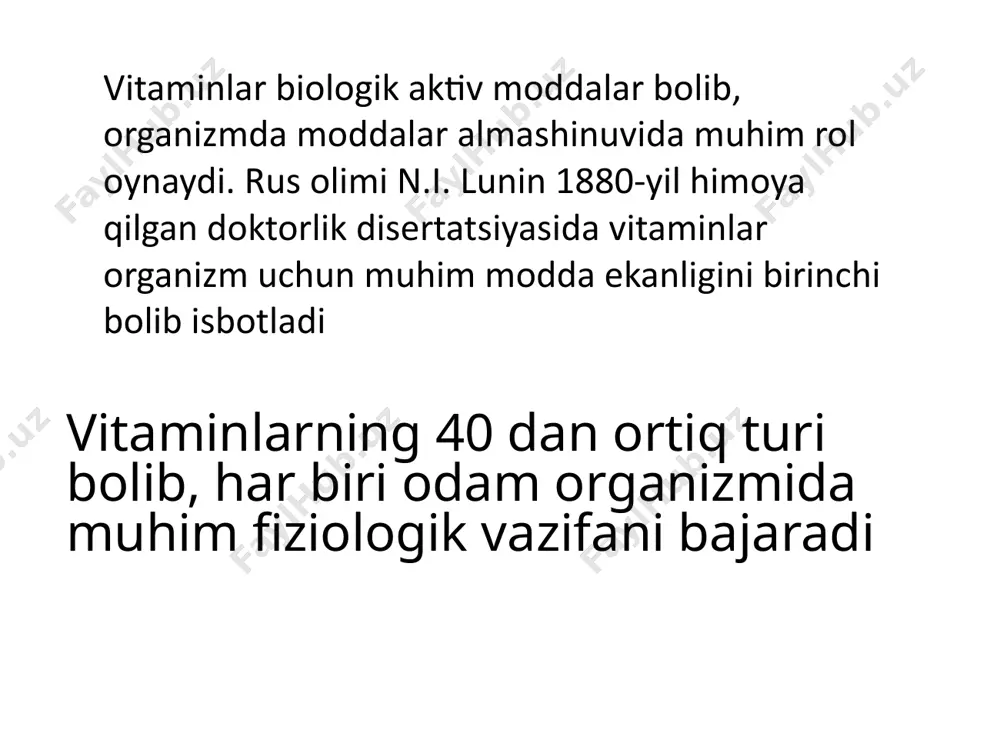 liga aylanishadi. d vitaminning foydalari suyak va tishlarni mustahkamlovchi kalsiy va fosfor moddalarining organizmga sorilishiga yordam beradi. a va c vitaminlari bilan birgalikda qabul qilinsa, shamollash kasalliklarida ham foydali. a vitaminining ozlashtirilishini taminlaydi. d vitamini yetishmasa organizmda d vitamin yetishmasa raxit kasalligi paydo boladi. tishlar yemirilishi va suyaklarni yumshoqlashishi oqibatida bola suyaklarining nomutanosib rivojlanishi. raxitning oldini olishning eng yaxshi yoli kunduzi sayr qilish va tent ostida quyosh vannasi qabul qilish. vitamin pp manbalari nikotin kislota uy parrandasi, mol goshti, jigari, buyragida, achitqi, guruch kepagi, bugdoy murtagida kop boladi. pp vitamini namatak, zveroboy, shalfey, bugdoy kepagi, sabzi, qoziqorin, brusnika va chernikalarda ham mavjuddir. vitamin pp vazifasi vitamin pp teridagi suv almashinuviga javob beradi, qon tomirlarini kengaytiradi. nikotinamid, nikotin kislota (pp vitamin) hujayralarning nafas olishida, oqsillar almashinuvida qatnashadi, organizmda osimlik oqsillarining hazm bolishini tezlashtiradi, medaning sekret va harakat faoliyatini normallashtiradi, meda osti bezi ishlab chiqaradigan sekret va shira tarkibini yaxshilab, jigar ishini …