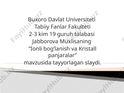 "ionli bog'lanish va kristall panjara" — PPTX