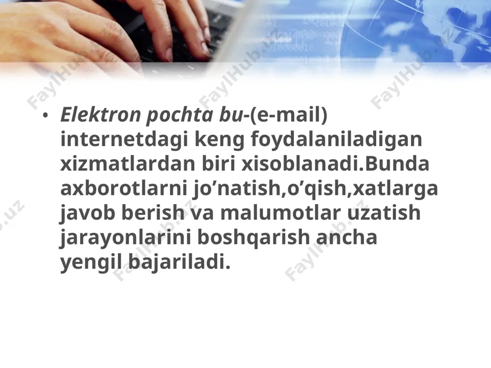 maydoniga kerakli so’z kiritiladi. xabarlar darchasidagi ,,вид”menyusidan ,,язик”buyrug’ini ko’rsatib,kerakli til simbollardan sichqoncha tugmasi bosiladi.agar anjomlar panelida ,,язик” tugmasi bo’lsa,u xolda uni bosib,til simbollari tanlanadi.ochilgan muloqotli darchada ,, да” tugmasi bosiladi. yangiliklar guruhi –bu aloxida foydalanuvchilar tomonidan yangiliklar serveriga muntazam joylashtirilib turiladigan ma’lumotlar majmuasi.bu ma’lumotlar xar xil mavzuda bo’lishi mumkin. foydalanuvchi yangiliklar guruhiga obuna bo’lishi uchun ,,cervis” menyusidan ,,подписатся” на эту группу новостей”buyrug’i bajariladi.so’ngra jildlar ro’yxatidan serverning nomi tanlanib anjomlar panelidan ,,группы” новостей” yangiliklar guruhi –bu aloxida foydalanuvchilar tomonidan yangiliklar serveriga muntazam joylashtirilib turiladigan ma’lumotlar majmuasi.bu ma’lumotlar xar xil mavzuda bo’lishi mumkin. foydalanuvchi yangiliklar guruhiga obuna bo’lishi uchun ,,cervis” menyusidan ,,подписатся” на эту группу новостей”buyrug’i bajariladi.so’ngra jildlar ro’yxatidan serverning nomi tanlanib anjomlar panelidan ,,группы” новостей” tugmasi bosiladi va obuna bo’lish lozim bo’lgan yangiliklar guruxi tanlanib, ,,подписатся”tugmasi bosiladi. jildlar ro’yxatidan ,,сервер новости” tanlanadi va kerakli guruhida sichqoncha tugmasi bosiladi. anjomlar panelidan ,,группы новости” tugmasi bosiladi va kerakli gurux tanlanib,, ,,описаться” tugmasi bosiladi. …