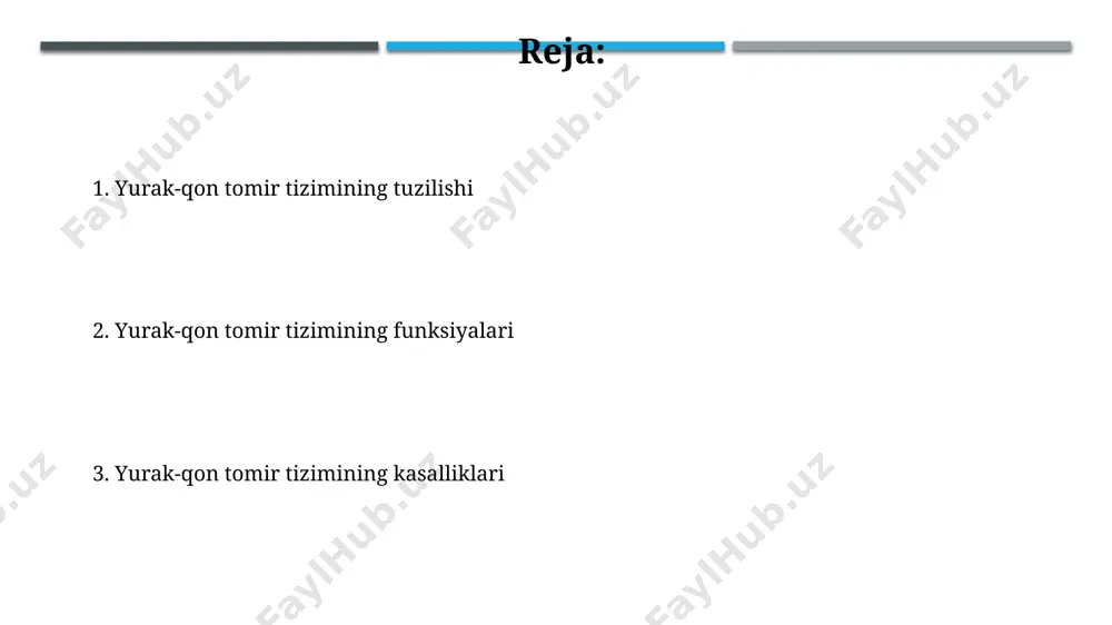 hiradi. kunlik tuz iste'molini 5 grammdan kamroq miqdorda cheklashga harakat qiling. ortiqcha tuz qon bosimini oshirishi va yurak salomatligiga salbiy ta'sir ko'rsatishi mumkin. qon tarkibi va funksiyalari qonning yurak-qon tomir tizimi orqali organizm bo'ylab aylanishi 1 daqiqada 5 litrgacha bo'lishi mumkin, bu esa moddalar almashinuvi va tana haroratini tartibga solishda muhim rol o'ynaydi. qonning asosiy funksiyalaridan biri – nafas olish tizimidan to'qimalarga kislorod (o2) yetkazish va hujayralar metabolizmi natijasida hosil bo'lgan karbonat angidrid (co2) ni o'pkaga olib borishdir. yurak ritmi va o'tkazuvchanlik tizimi yurak ritmini boshqaruvchi sinoatrial tugun (sa tugun) daqiqada 60-100 marta impuls hosil qiladi, bu normal yurak urish tezligini belgilaydi. his to'plami va purkinye tolalari impulsni qorinchalar bo'ylab tez tarqalishiga imkon beradi, bu yurakning samarali qisqarishini ta'minlaydi, bu jarayon taxminan 0,05 sekund davom etadi. qon tomirlari: arteriyalar, venalar va kapillyarlar venalarda qonning teskari oqishini oldini olish uchun klapanlar mavjud. taxminan 70%dan ortiq qon venalarda joylashgan bo'lib, ular qonni …