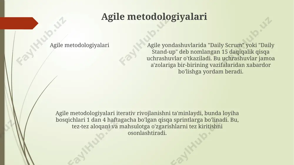 mos keladigan test bosqichiga ega. misol uchun, talablar tahlili tizimni qabul qilish testlari bilan bog'liq. klassik metodologiyalar, jumladan waterfall va v-model, nisbatan qat'iy va moslashuvchanlik darajasi past. o'zgarishlar kiritish qimmatga tushishi va ko'p vaqt talab qilishi mumkin. ma'lumot it metodologiyalari evolyutsiyasi it infratuzilmasini boshqarishni osonlashtiradi. strukturalangan dasturlash, dasturiy ta'minotni ishlab chiqishni tizimli va boshqariladigan yondashuvga o'zgartirib, kod sifatini yaxshiladi hamda xarajatlarni kamaytirdi. information innovatsiya va it metodologiyalariga kirish it metodologiyalarida innovatsiyalar loyihalarni boshqarishning 7 ta asosiy usulini, jumladan, agile, waterfall va devops kabi zamonaviy yondashuvlarni taklif etadi. it metodologiyalaridagi innovatsiyalar 2024-yilda bulutli hisoblash, sun'iy intellekt va kiberxavfsizlik kabi 3 ta asosiy yo'nalishda axborot texnologiyalari sohasida sezilarli o'sishga hissa qo'shadi. it metodologiyalaridagi innovatsiyalar 2024-yilda bulutli hisoblash, sun'iy intellekt va kiberxavfsizlik kabi 3 ta asosiy yo'nalishda axborot texnologiyalari sohasida sezilarli o'sishga hissa qo'shadi. innovatsion metodologiyalar (design thinking, lean startup) design thinking 5 bosqichdan iborat: empatiya, aniqlash, g'oya yaratish, prototiplash va sinash. ushbu …