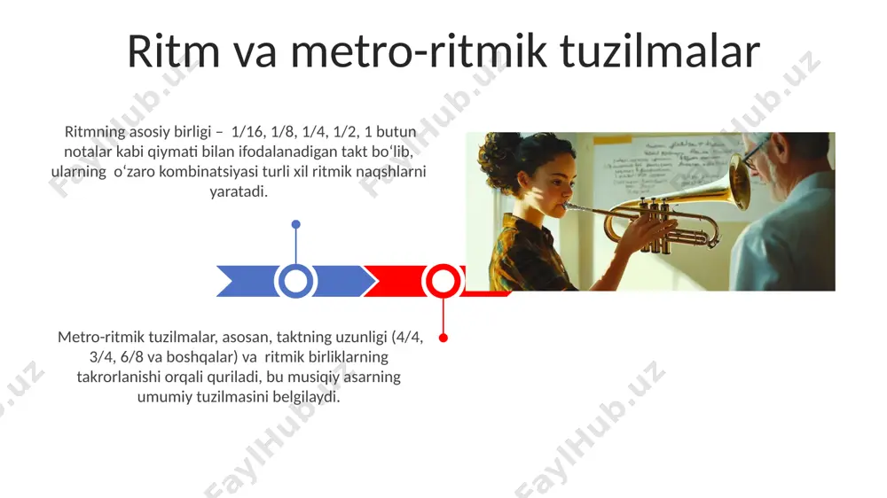 e'tibor qaratib, birgalikda dinamikani boshqarish muhim ahamiyat kasb etadi. musiqiy adabiyotni o'rganish musiqiy asarlarni tahlil qilishda, 3-5 ta asosiy musiqiy element: melodiya, ritm, garmoniya, tekstura va forma kabi tushunchalarni chuqur tushunish zarur. musiqiy adabiyot tarixini 4 davrga bo'lib o'rganish, ya'ni qadimgi, o'rta asr, uyg'onish davri va yangi davr musiqasini alohida tahlil qilish, musiqa rivojining to'liq tasavvurini beradi. nota yozuvini o'qish va tushunish nota yozuvidagi 4/4 takt belgisi har bir taktda to'rtta chorak notani anglatadi, bu esa ritm va tempni aniqlashda muhim rol o'ynaydi. nota yozuvidagi legato va staccato belgilarining farqi ijro uslubini aniqlab beradi, legato silliq, staccato esa uzil-kesil ijro usulini bildiradi. e'tiboringiz uchun rahmat @taqdimot_robot image4.jpg image5.jpg image6.jpg image7.jpg image8.jpg image9.jpg image10.jpg image11.jpg image12.jpg image13.jpg image14.jpg image15.jpg image1.jpeg image2.jpeg