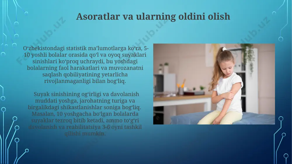 inroq va qon bilan yaxshi ta'minlangan, bu esa sinishlarning tezroq bitishiga yordam beradi; masalan, fibula sinishi 2-3 hafta ichida bitishi mumkin. e'tiboringiz uchun rahmat @taqdimot_robot image3.jpg image4.jpg image5.jpg image6.jpg image7.jpg image8.jpg image9.jpg image10.jpg image11.jpg image12.jpg image13.jpg image14.jpg image2.png