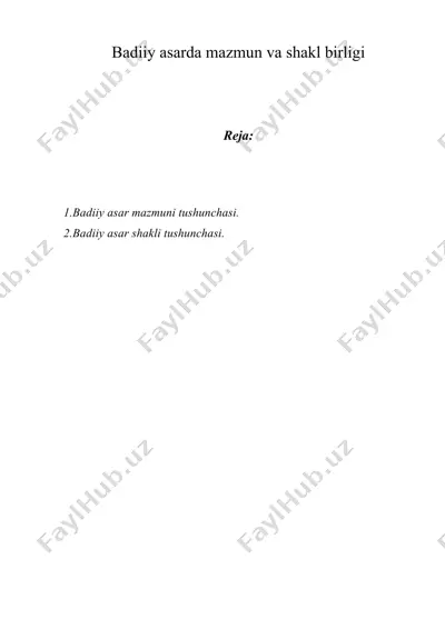 badiiy asarda mazmun va shakl birligi 2 — DOC