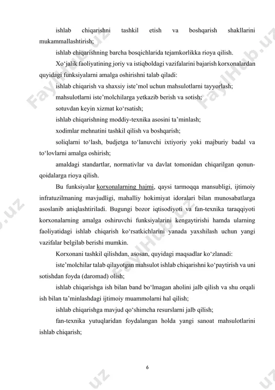 t’i nazar, agar u yetilgan muammolarni hal qilishni taklif qilsa va talabni qondirsa, muvaffaqiyatga erishishi mumkin. korxonalar turlari o‘rtasidagi asosiy farq ular keltiradigan foyda turidadir. moddiy foyda olish tijorat korxonasining maqsadi hisoblansa, ma’naviy foyda olish notijorat korxonasining maqsadi hisoblanadi. тadbirkorlar yuridik shaxs tashkil qilgan holda hamda yuridik shaxs tashkil qilmagan holda biznesni amalga oshirishlari mumkin. yuridik shaxs tashkil qilmagan holda tadbirkorlik bilan quyidagi shakllarda shug‘ullanish mumkin: yakka tartibdagi tadbirkorlik; jismoniy shaxslarning yuridik shaxs tashkil etmagan holdagi birgalikdagi tadbirkorligi. yakka tartibdagi tadbirkorlik — yuridik shaxs tashkil etmagan holda jismoniy shaxs tomonidan tadbirkorlik faoliyatining amalga oshirilishi. yakka tartibdagi tadbirkorlik tadbirkor tomonidan xodimlarni yollash huquqisiz, mulk huquqi asosida o‘ziga tegishli bo‘lgan yoki foydalanish huquqi asosidagi mol-mulk negizida mustaqil ravishda amalga oshiriladi. jismoniy shaxslar yuridik shaxs tashkil etmagan holdagi birgalikdagi tadbirkorlik faoliyatini quyidagi shakllarda amalga oshirishlari mumkin: er-xotinning umumiy mol-mulki negizida ular tomonidan amalga oshiriladigan oilaviy tadbirkorlik; oddiy shirkat; yuridik shaxs tashkil etmagan holda …