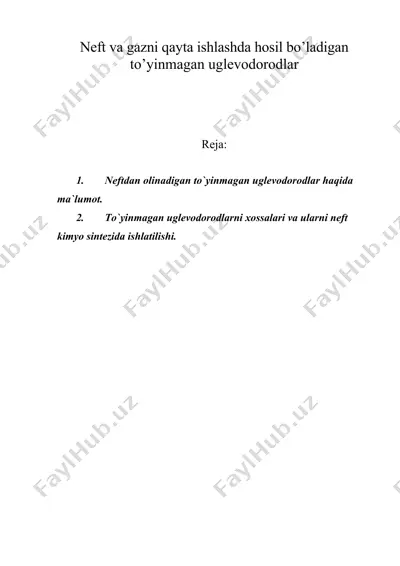 neft va gazni qayta ishlashda hosil bo’ladigan to’yinmagan uglevodorodlar — DOC