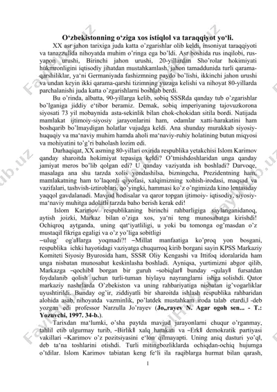 o‘zbekistonning o‘ziga xos istiqlol va taraqqiyot yo‘li — DOCX