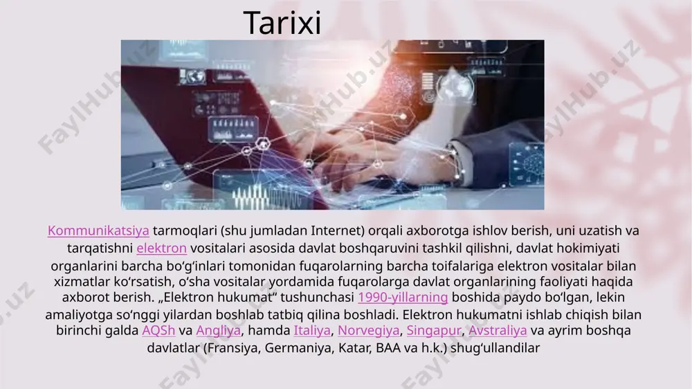 da samardorlikni oshirishga qaratilgan bo‘lib, u uch bosqichda amalga oshirilishi lozim bo‘lgan. elektron tijorat (e-tijorat, ingl. "e-commerce") — internet orqali savdo-sotiq amaliyotlarini tashkil etish. elektron tijoratga jahon miqiyosida hozirgi eng katta internet auksioni va doʻkoni ebay misol boʻladi. o'zbekiston kesimida esa elektron tijorat maydoni vibo marketplace misol bo'ladi. o'zbekiston respublikasi prezidentining 2018-yil 14-maydagi "elektron tijoratni jadal rivojlantirish chora-tadbirlari to'g'risida"gi pq-3724-son qaroriga asosan o'zbekiston respublikasining axborot texnologiyalari va kommunikatsiyalarini rivojlantirish vazirligi huzuridagi "elektron hukumat" tizimini rivojlantirish markazi milliy reyestrini shakllantirish, saqlash va rivojlantirish bo'yicha vazifalarni amalga oshirish belgilangan. milliy reyestrga kiritilgan yuridik shaxslar va xususiy tadbirkorlar 2 foiz stavka bo'yicha yagona soliq to'lovini to'lovchilar hisoblanadi. b2b yoki business to business shu ma'noda, atama business to business yoki b2b, kompaniyalar o'rtasida bo'lib o'tadigan elektron tijoratni nazarda tutadi, aksincha kompaniya va iste'molchi. ushbu turdagi bizneslar ko'pincha mijozlar yoki etkazib beruvchilar bo'lsin, yuz minglab boshqa kompaniyalarni jalb qiladi. ushbu operatsiyalarni onlayn tarzda amalga oshirish, …