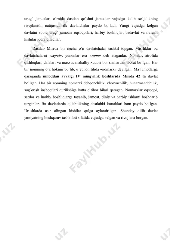 . tolstov s.p. qadimgi xorazm madaniyatini izlab. toshkent, 1964. 9. taylor e.b. pervobыtnaya kul’tura. per. s angl. d. a. koropchevskogo.m., 1989. 10. cheboksarov n.n., cheboksarova i.a. narodы, rasы, kulьturiы. m.: nauka, 1985. 11.o’zbekiston tarixi. sagdullayev a., eshov b. tahriri ostida. toshkent.universitet, 1997, 2-nashri, 1999.