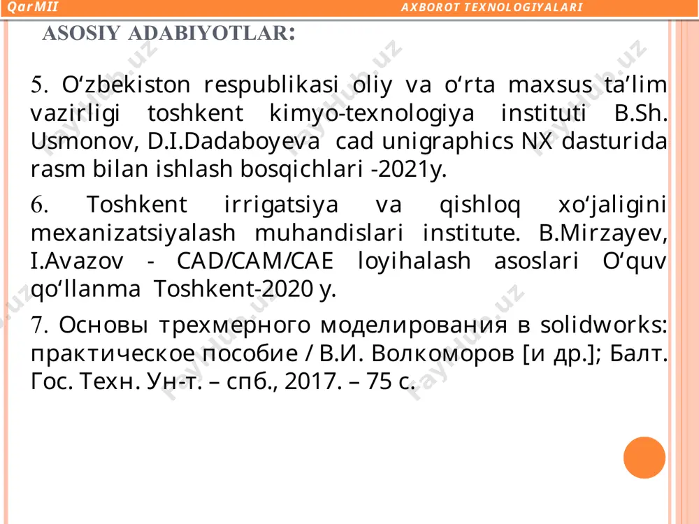 ). jadval ko‘rinishida (mantiqiy algebra elementlaridan foydalangan holda) algoritmlarni tasvirlash usullari algoritmlarni grafik usulda tasvirlashda har bir amal bir yoki bir nechta harakatni ifodalovchi o‘zaro bog‘liq funksional bloklar ketma-ketligi orqali tasvirlanadi. algoritmning bunday tasvirlash usuli algoritm sxemasi yoki blok-sxema deb ataladi. algoritimni turli usullar bilan ifodalash mumkin: so’z bilan; formulalar orqali; blok-sxemalar shaklida; algoritmik tillar orqali basic pascal delphi ci ci++ berilga a,b,t – larninig qiymatlari uchun shkda qo’yidagi funksiyaning qiymatini hisoblang. блок-схема блокларини ишлатилиши оддий харакат шартни текшириш цикл (такрорланиш) боши ёрдамчи алгоритмга мурожаат маълумотларни киритиш ва чиқаришнинг умумий кўриниши алгоритмнинг боши ва охири натижани босмага чиқариш параметрларни ҳисоблаш a,b,c киритиш бошлаш a<b йўқ ҳа masalani kоmpyuterda yechishning quyidagi bоsqichlari mavjud 1. masalani qo’yilishi 2. masalani matеmatik modеlini tuzish; 3. hisoblash algoritmini ishlab chiqish; 4. dasturlash tilida algoritmga mos dastur tuzish; 5. dasturni kompyuter xotirasiga kiritish va natija olish; 6. olingan natijalarni tahlil qilish. мисол. учбурчак масаласи топиш керак …