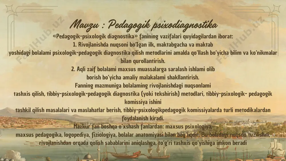shundan iboratki, bolalar o‘zlarining aqliy, bilim imkoniyatlariga va hissiyidoraviy doiralarining xususiyatlariga mos sharoitda ta’lim olishlari, tarbiyalanishlariga imkoniyat yaratib berishlari lozim aqli zaiflik aqli zaiflik deganda bosh miyaning organik jihatdan jarohatlanidhi natijasida psixik, birinchi navbatda intellektual rivojlanishning turg'un pasayishi tushuniladi. aqli zaif bolalar umumta’lim maktablari dasturini o'zlashtirishga qodir bo'lmaydilar. og‘ ir darajadagi aqli zaif bolalar maktabda bilim va ko‘nikmalami 0‘zlashtirib ololmaydilar. aqli zaiflikning klinik-psixologik ko‘rinishida etakchi nuqson bilish faoliyatining rivojlanmay qolganligidir. bilish faoliyatining pasayganligi fikrlash operatsiyalari, psixik jarayonlaming sur’ati, harakatchanligining buzilishi, diqqat, xotira va bir qator po'stloq funksiyalaming rivojlanmay qolganligida namoyon bo‘ladi. yengil darajadagi aqli zaiflik. diqqatiini jamlay oladigan va yaxshi mexanik xotiraga ega bo‘lgan engil darajadagi aqli zaif bolalar maxsus (korreksion) dastur bo‘yicha ta’lim olishlari mumkin. bu dastur aniq-ko‘rgazmali metodlarga asoslangan bo‘lib, matematika, yozuv, o‘qish va boshka fanlami o‘zlashtirishni ancha engillashtiradi, shuning uchun boia uni 9 yil davomida egallay oladi. keyinchalik boia kasbiy bilimlami egallab, o‘zi mustakil ravishda mehnat kila …