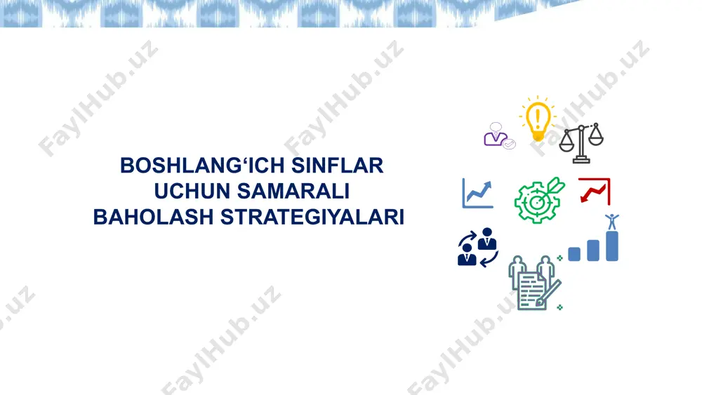 -2 savolga javob yozadi. misol: “bugun yangi nimani o‘rganding?” “qanday savoling bor?” “2 ta rost, 1 ta yolg‘on” usuli qo‘llash tartibi: o‘qituvchi mavzu doirasida uchta hukm yozadi. ikkitasi to‘g‘ri, bittasi noto‘g‘ri. sinfdoshlari xatosini topadi. misol: 1. fe’lning 3 ta zamon shakli bor 2. keldi hozirgi zamonni ifodalaydi. 3. hozirgi zamon – so‘zlanayotgan paytdagi ish-harakat. 16 “strategik savollar berish” usuli quyi darajadagi savollar yuqori darajadagi savollar hikoyadagi voqealar qachon bo‘lgan? ali do‘stini aldashiga qanday omillar sabab bo‘ldi? “hikoyada bosh qahramon kim? ali tog‘asinikiga nima maqsadda boradi? hikoyadagi voqealar qayerda bo‘lgan? sherxon ali uni aldaganini bilgach, unga manosabati qanday o‘zgardi? tavsiya etiladi oʻquv maqsadlari __________ oʻquvchilar f.i.sh. sinonimlar qoidasini biladi. sinonim turlarini farqlay oladi. leksik sinonimga misollar keltira oladi. nutqiy leksik sinonimlarga misollar keltira oladi. o‘z-o‘zini baholash varaqasi samarali formativ baholash strategiyalari summativ-xulosalovchi baholash rasmiy rasmiy hujjatlarda qayd etiladi. keyingi faoliyatiga ta’sir qiladi. yuqori ta’sir kuchiga ega o‘quvchilarni bevosita o‘ziga, keyinga muvaffaqiyatlariga …