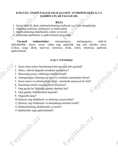 inson falsafasi (falsafiy antropologiya) va qadriyatlar falsafiya — DOCX