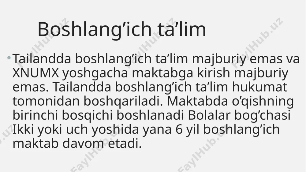 hukumati ta’lim vazirligi tomonidan boshqariladigan tailand fikrini ta’minlaydi. eng yaxshi tomoni bu davlat maktabida o’qish uchun o’n besh yilgacha hech qanday to’lov yo’q, siz faqat maktab formasi, transport vositasi, maktab avtobusi va darslik uchun to’lov kabi to’lovlarni to’lashingiz kerak. tailandning xususiy maktabida o’qish uchun haq xususiy maktablarda o’qish narxi katta bo’lishi mumkin. xususiy maktablar qatoriga xalqaro maktablar ham kiradi va bu maktablar asosan shaharlarda joylashgan bo’lib, asosan ingliz, xitoy va dunyoning boshqa tillarida o’qitiladigan tillarni o’qitadi. xalqaro maktablarda yiliga 6,000 dan 20,000 aqsh dollarigacha bo’lgan to’lovlar mavjud va qo’shimcha to’lovlar ro’yxatga olish va xavfsizlik to’lovlari kabi ham qo’llaniladi. qabul vaqti, tayland maktablarining ish soatlari odatda tailandda o’quv yili boshlanadi maydan martgacha. ta’til fasllari mart, aprel va oktyabr oylarida. aniq sanalar maktabdan maktabgacha farq qilishi mumkin. endi tailand maktablarida odatiy kunga kelish maktab vaqti ertalab soat 8.30dan boshlanadi va soat 3.30 gacha davom etadi, ammo yosh bolalar uchun haqiqiy dars vaqti …