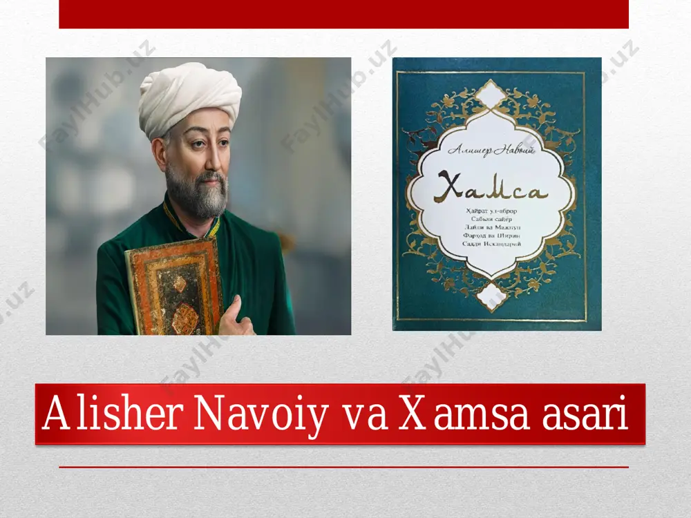 ngan bu asar 51 ming misradan ortiq. shoirning lirik merosi umumiy hajmi 50000 misradan ortiq «xazoyinul-maoniy» nomli to‗rt devon (1491—1498)ga jamlangan. alisher navoiy 1501 yil 3 yanvarda vafot etdi.uni dafn etish chog‗ida maydalab yomg‗ir yog‗ib turgan edi. buni tarixchi xondamir ―hatto tabiat ham motam tutdi‖ deya ta‘riflagan. etiboringiz uchun rahmat!