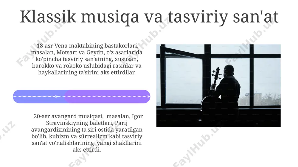 amonaviy musiqa genrlariga yangi ohanglar qo'shishdi. 20-asrning ikkinchi yarmida, xususan, minimalizm kabi yo‘nalishlar klassik musiqa uslublari bilan 3:4 va 5:4 kabi murakkab ritmik tuzilmalarni birlashtirdi. klassik musiqa va texnologiyalar 21-asrda raqamli audio ishlab chiqarish va internet orqali butun dunyoga tarqalgan 50000 dan ortiq klassik musiqa konsertlari yozuvlari, bu janrning global miqyosdagi ta'sirini tasdiqlaydi. 19-asr oxiridagi berlin shahrida ixtiro qilingan pianino prodyuserlari, 1000 dan ortiq turdagi yangi musiqiy asboblarni yaratish orqali klassik musiqaning texnologik taraqqiyotga ta'sirini namoyish etdilar. klassik musiqa ijrochiligi klassik musiqa ijrochiligida, 20-asrning ikkinchi yarmidan boshlab, dunyoning turli burchaklarida, jumladan, tokio va nyu-york kabi megapolislarda 200 dan ziyod yangi musiqa festivallari paydo bo‘ldi. 19-asrda rossiya imperiyasi hududida, xususan, sankt-peterburg va moskva shaharlarida klassik musiqa ijrochiligida rus milliy maktabining shakllanishiga 50 dan ortiq taniqli bastakorlar hissa qo‘shgan. e'tiboringiz uchun rahmat @taqdimot_robot image4.jpg image5.jpg image6.jpg image7.jpg image8.jpg image9.jpg image10.jpg image11.jpg image12.jpg image13.jpg image14.jpg image15.jpg image16.jpg image17.jpg image18.jpg image19.jpg image20.jpg image1.jpeg image2.jpeg …