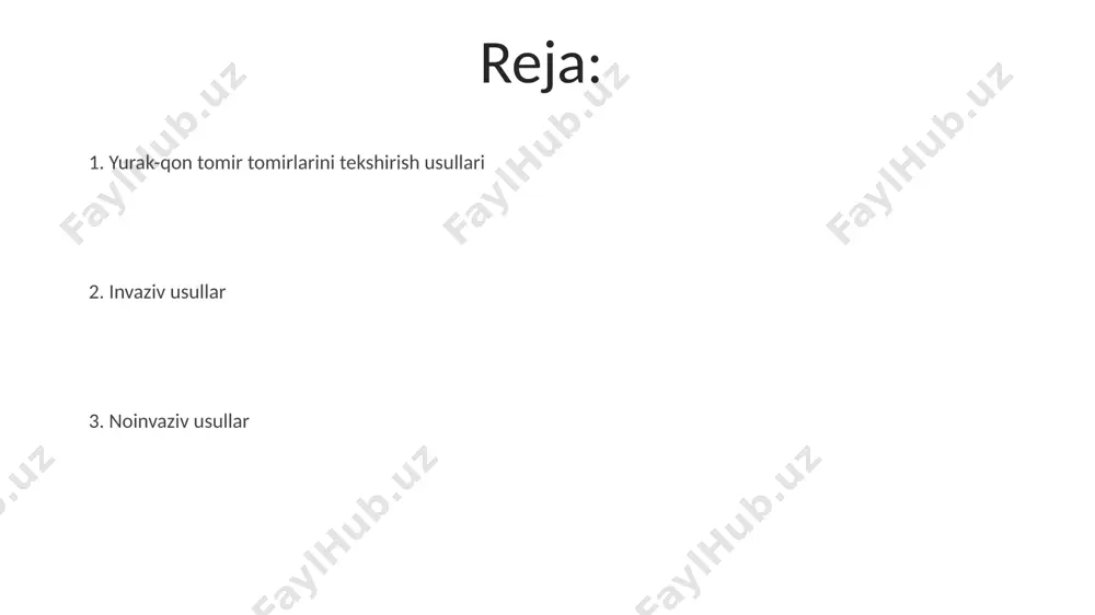 minan 2-10 msv ni tashkil etadi. magnit-rezonans angiografiya (mra) ma'lumot mra kontrast moddalardan foydalanishi mumkin, garchi kontrastli mra tomirlarni aniqlashda yuqori aniqlikka erishsa ham, gadoliniy asosidagi kontrast moddalar bilan bog'liq nefrogen sistemik fibrozning 0,1-1% xavfi mavjud. koronar angiografiya koronar angiografiya 1 mm dan ortiq bo'lgan koronar arteriyalarning torayishi va okklyuziyalarini aniqlashda "oltin standart" diagnostika usuli hisoblanadi, invazivligi yuqori. koronar angiografiya haqida ma'lumot yurak-qon tomir tomirlarini tekshirish usullari doppler ultratovush tekshiruvi qon tomirlaridagi qon oqimini aniqlashga yordam beradi, stenoz darajasini aniqlashda va qon oqimi tezligini sm/s da o'lchashda muhim ahamiyatga ega. yurak-qon tomir tomirlarini tekshirish uchun transtorasik ehokardiyografiya (tte) qo'llaniladi, bu yurak klapanlari va bo'shliqlarining real vaqtda 2d va 3d tasvirlarini yaratadi. ekg yurakning elektr faolligini 12 ta qo'rg'oshin orqali yozib oladi, bu esa shifokorlarga yurak ritmi, yurak urishi tezligi (odatda 60-100 bpm) va infarkt kabi anomaliyalarni aniqlashga yordam beradi. elektrokardiografiya (ekg) haqida ma'lumot elektrokardiografiya (ekg) e'tiboringiz uchun rahmat @taqdimot_robot image4.jpg …