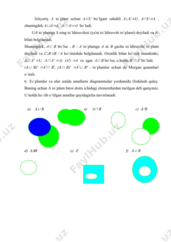 to`plamlar va ular ustida amallar. to`plamlar algеbrasi - Page 5