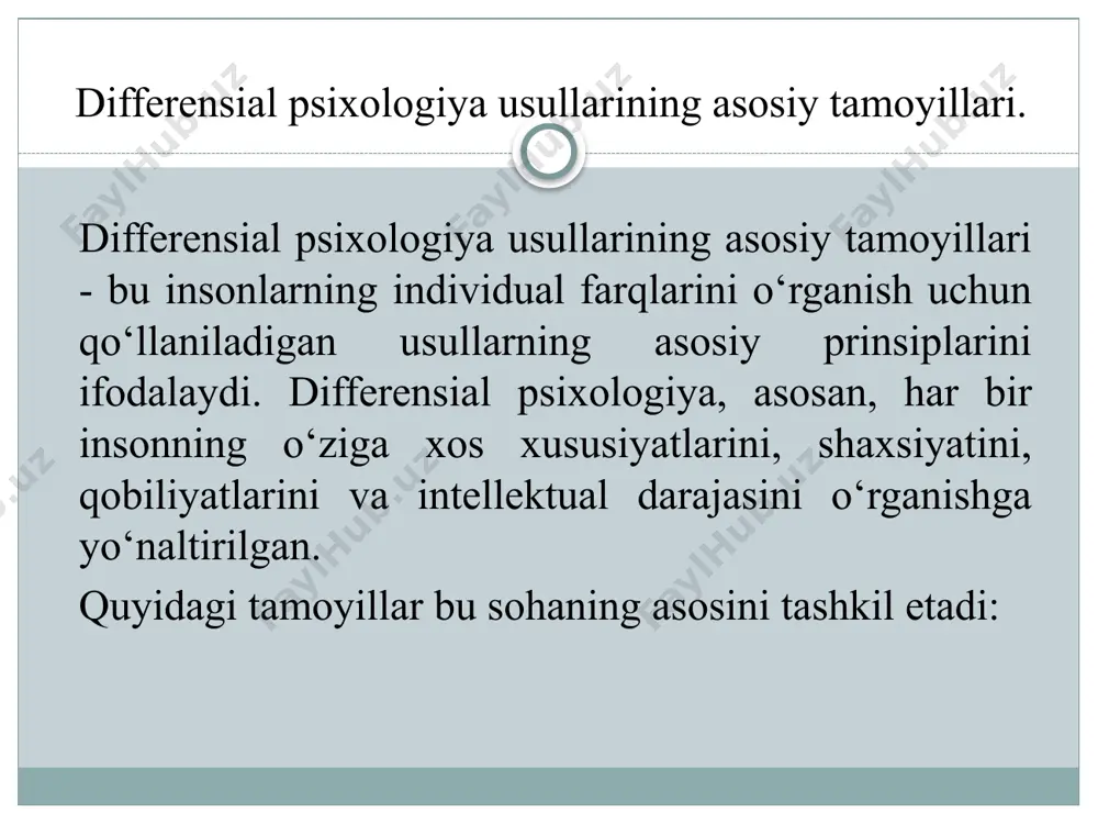sial psixologiyada eng keng tarqalgan va asosiy usullardan biridir. ushbu usullar odamlarning psixologik holatlarini va ularning reaktsiyalarini turli sharoitlarda o‘rganishga qaratilgan. eksperimentlar laboratoriyaa sharoitida yoki maydon tadqiqotlari sifatida o‘tkazilishi mumkin. laboratoriya eksperimentlari: tadqiqotchilar sharoitlarni boshqarib, sub'ektlar reaksiyalarini aniqlashga harakat qilishadi. masalan, intellektual testlar yoki shaxsiyat testlari yordamida ma'lum bir omilning shaxsiyatga ta'sirini o‘rganish mumkin. maydon eksperimentlari: bu usulda tadqiqotlar tabiiy sharoitda amalga oshiriladi. bunda, tajriba sub'ekti real hayot sharoitida, lekin ilmiy metodologiya yordamida o‘rganiladi. 2. korrelatsion usullar korrelatsion usullar o‘zgaruvchilar o‘rtasidagi bog‘liqlikni o‘rganishga qaratilgan usullardir. bu usulda ikki yoki undan ortiq psixologik omillar o‘rtasidagi aloqalar statistik tahlil yordamida aniqlanadi. bunda, eksperimentlar o‘tkazilmaydi, balki mavjud ma'lumotlar asosida bog‘liqliklar aniqlanadi. korrelatsion tadqiqotlar: bunday tadqiqotlarda, masalan, intellektual qobiliyat va shaxsiyat o‘rtasidagi bog‘liqlikni o‘rganish mumkin. statistik tahlil: o‘zgaruvchilar orasidagi munosabatni aniqlash uchun statistik metodlar, masalan, pearson korrelatsiyasi, regressiya tahlili kabi metodlar qo‘llaniladi. 3. psixometrik usullar psixometrik usullar psixologik o‘lchovlarni yaratish va qo‘llashga yo‘naltirilgan. bu …