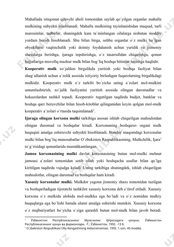 deb e`tirof etiladi. xususiy korxona o`z mulkida alohida mol-mulkka ega bo`ladi va o`z nomidan mulkiy huquqlarga ega bo`lishi hamda ularni amalga oshirishi mumkin. xususiy korxona o`z majburiyatlari bo`yicha o`ziga qarashli butun mol-mulk bilan javob beradi. xususiy korxona mulkdori korxonaning mol-mulki yetarli bo`lmagan taqdirda xususiy korxonaning majburiyatlari bo`yicha o`ziga qarashli mol-mulk bilan qonun hujjatlariga muvofiq subsidiar javobgar bo`ladi. xususiy korxonaning ustav fondi bo`linmasdir va uni mulkdorning o`zi belgilaydi. pul, qimmatli qohozlar, pul bilan baholanadigan boshqa mol-mulk yoki mulkiy huquqlar yohud boshqa shaxsga beriladigan o`zga huquqlar xususiy korxonaning ustav fondiga qo`shiladigan hissa bo`lishi mumkin. mulkdor xususiy korxonaning ustav fondiga o`zi kiritadigan mol-mulkni mustaqil baholaydi. agar xususiy korxonaning ustav fondi shakllantirilayotganda mulkdor o`z oila a`zolarining umumiy (ulushli yoki birgalikdagi) mulki hisoblangan mol-mulkni korxonaga berayotgan bo`lsa, ushbu mol-mulkning barcha mulkdorlaridan notarial tasdiqlangan rozilik olish talab etiladi. xususiy korxonaning ustav fondini ko`paytirish va kamaytirish mulkdorning qaroriga ko`ra xususiy korxonaning ustaviga o`zgartishlar kiritish yo`li bilan amalga …