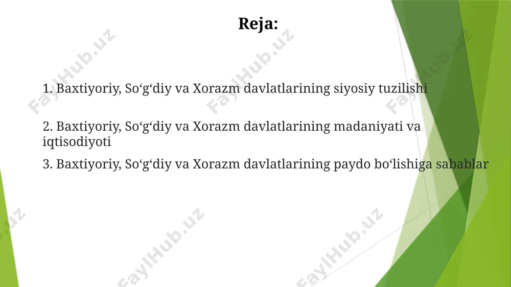 siy xarita o'zgarishiga va 200 yildan ortiq davom etgan moʻgʻul imperiyasi hukmronligiga sabab bo'lgan. qadimgi baktriya tarixi ahemeniylar imperiyasi davrida (miloddan avvalgi 6-4-asrlar) baktriya satrapi sifatida ma'lum bo'lib, uning tarkibiga zamonaviy afg'onistonning shimoliy hududlari va tojikistonning bir qismi kirgan. qadimgi baktriya hududida miloddan avvalgi 2-ming yillikda, amudaryo vodiysi va pomir tog'lari oralig'ida, turli qabilalar yashab, keyinchalik ularning birlashishi natijasida bir necha mustaqil shahar-davlatlar tashkil topgan. xorazmning mustaqillikka erishishi xorazmshohlar sulolasi, milodiy i asrda, mahalliy hukmdorlarning birlashishi natijasida vujudga kelib, amudaryo vodiysi va uning atrofidagi 200 dan ortiq qishloqlarni nazorat qilib, mustaqilligini mustahkamladi. xorazmning mustaqillikka erishishida, miloddan avvalgi iv asrda, ahemeniy imperiyasining zaiflashuvi va mahalliy dinastiyalar, masalan, afrosiyob shahri atrofidagi kuchlarning kuchayishi muhim rol o‘ynadi. ahemeniylar davrida baktriya baktriya satrapiysi ahemoniylar imperiyasining boy viloyatlaridan biri hisoblanib, yillik soliqlarning 30 foizini tashkil etgan degan taxminlar mavjud. ahemoniylar davrida baktriyada taxminan 500 000 ga yaqin aholiga ega bo'lgan, dehqonchilik va chorvachilik asosiy iqtisodiy …