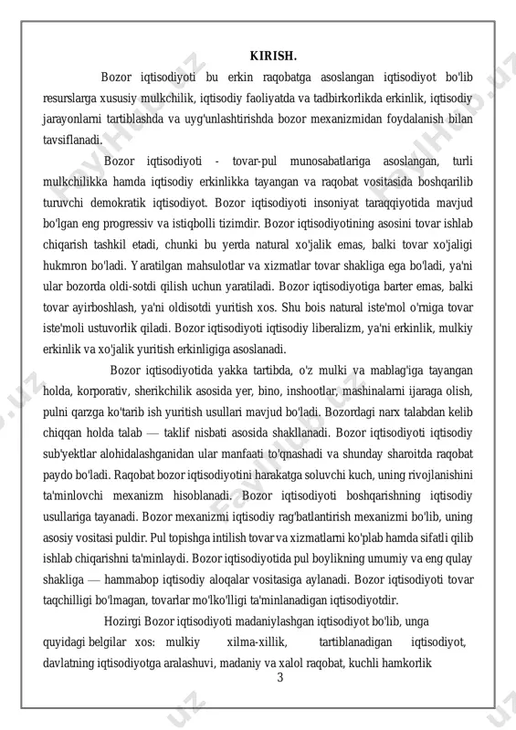 terlaydi, lekin uning taraqqiyoti shu bilan cheklanmaydi. bozor iqtisodiyoti modellari — bozor iqtisodiyotining turlari. bozor iqtisodiyoti modellari modelning iqtisodiy rivojlangan mamlakatlarga xos bo'lgan aralash iqtisodiyot, ijtimoiy bozor xo'jaligi va korporativ iqtisodiyot ko'rinishlari mavjud. iqtisodiy tizim - iqtisodiy mahsulotni ishlab chiqarish, taqsimot, ayirboshlash va iste'mol jarayonida paydo bo'ladigan asosiy iqtisodiy munosabatlarning shakl va mazmunini belgilab beradigan, mamlakatda tarixan paydo bo'lgan yoki joriy etilgan, amal qiladigan tamoyillar, qoidalar, qonun yo'li bilan mustahkamlangan normalar majmui. iqtisodiy tizim doirasida iqtisodiyot sub'yektlari, ishlab chiqarish omillari o'zaro munosabatga kirishadilar va bu munosabatlar ma'lum qonun- qoidalarga binoan boshqariladi. iqtisodiy tizim faoliyati mulk, pul va pul tizimi, davlat va nodavlat tashkilotlari, korxona, soliq, daromad, reja, foyda kabi bir qator vositalar yordamida tashkil qilinadi. mavzuning dolzarbligi-har bir korxona o`z foydasini oshirishni ko`zlaydi albatta va buning uchun esa o`sha korxona o`z xarajatlarini maksimal darajada qisqartirib daromadini esa maksimal darajagacha olib chiqa olsa erishadi. bunday mahsulotlarni ishlab chiqarish uchun esa korxona …