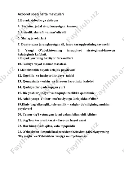 axborot soati hafta mavzulari — DOCX