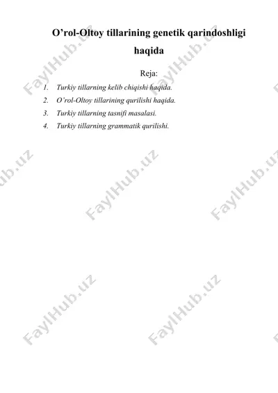o’rol-oltoy tillarining genetik qarindoshligi haqida — DOC