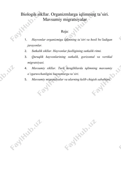 biologik sikllar. organizmlarga iqlimning ta’siri — DOC