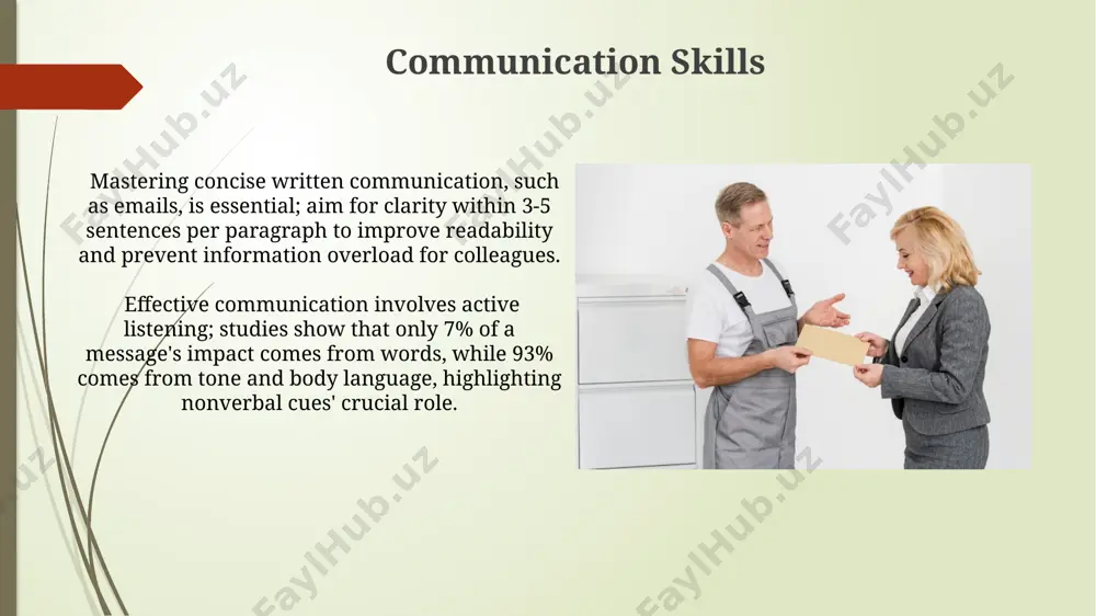 able solutions. avoid escalating conflicts by maintaining a professional tone, focusing on the issue, not the individual, and setting clear boundaries. remember, approximately 80% of workplace disputes stem from miscommunication. leaving a positive impression always offer to help colleagues, aiming for at least 3-5 instances per week. this proactive approach showcases teamwork and a positive, collaborative work ethic, enhancing your reputation within the team. master the art of active listening during meetings; demonstrate comprehension by summarizing key points, showing engagement and respect for others' contributions in at least 2 meetings per week. respectful interactions active listening demonstrates respect. maintain consistent eye contact (approximately 60-70% of the time), use verbal and non-verbal cues (nodding, summarizing points) to show engagement, and avoid multitasking during conversations for optimal communication. professional disagreements are inevitable; however, expressing differing opinions requires respectful communication. frame criticisms constructively, using "i" statements, focusing on specific behaviors or actions (e.g., …
